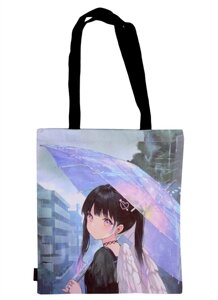 Сумка-шоппер Аниме Девушка с крыльями под зонтиком Сёдзё, цветная 40см. 32см.
