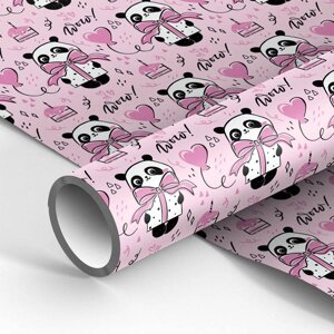 Упаковочная бумага глянцевая MESHU "PandaGift_Pink" 70*100 см, 90 г