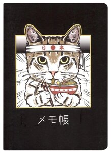 Записная книжка А6 28л. Котик с повязкой сшивка, черн. внутр. блок