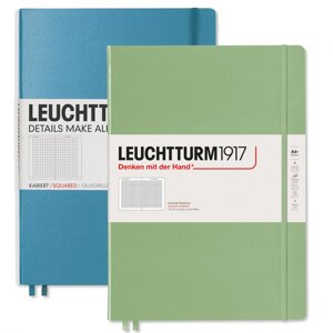 Записная книжка в клетку Leuchtturm Master Slim А4+ 123 стр., твердая обложка пастельный зеленый