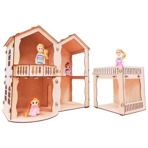 2-х этажный кукольный домик большой с пристройкой. Кукольный дом модель для сборки, развивающие игрушки для детей