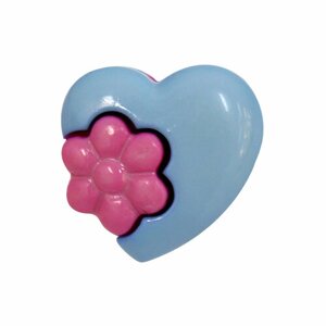 48634 Пуговица 'Сердце с цветком' 24L (15мм) на ножке, пластик, упак (36шт) (140/319 голубой/розовый)