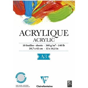 Альбом для акрила Clairefontaine Acrylic 42 х 29.7 см (A3), 360 г/м²10 л. белый