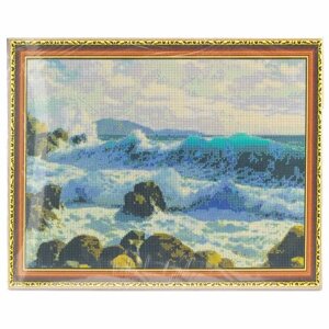 Алмазная мозаика 40х50 "Морские волны" на холсте с подрамником (картина круглыми стразами)