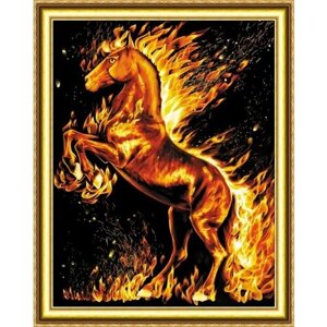 Алмазная мозаика 40х50 "Огненный конь в положении свечка" на холсте с подрамником (картина круглыми стразами)