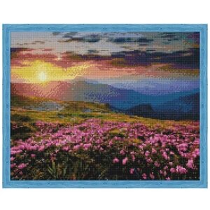 Алмазная мозаика "Цветущее поле на закате", 50x40 см, Цветной (Standart)