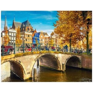 Алмазная мозаика «Канал в Амстердаме», LG195 / 40х50 см / Полная выкладка / Холст на подрамнике / Картина стразами