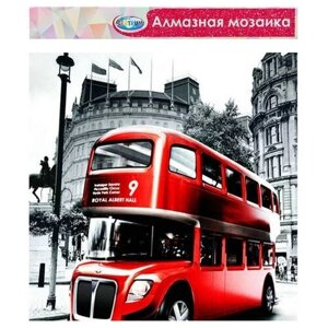 Алмазная мозаика "Красный Автобус Лондон" 40х50 / Алмазная вышивка / Картина стразами. Частичная выкладка на холсте