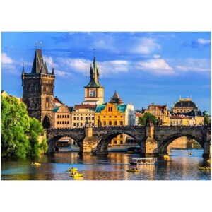 Алмазная мозаика "Мост в Праге", блестящая (25 цветов)