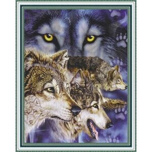 Алмазная мозаика на холсте с подрамником (картина круглыми стразами) 40х50 Стая волков