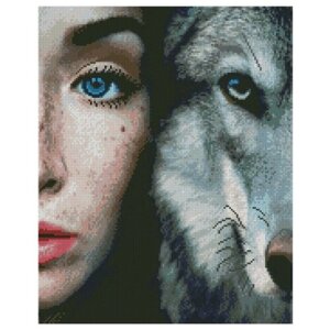 Алмазная мозаика на подрамнике 40x50 см / круглые стразы / Девушка и волк