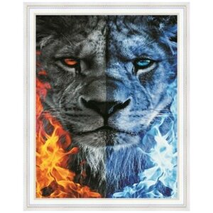 Алмазная мозаика на подрамнике (картина стразами) 40х50 Огненный и ледяной лев