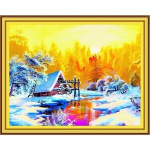 Алмазная мозаика на подрамнике (картина стразами) 40х50 Зимний пейзаж