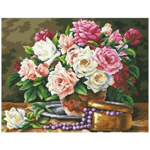 Алмазная мозаика Паутинка Розовый букет и бусины, 45*35 см (ПАУ. М250)