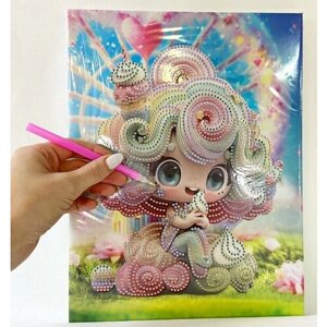 Алмазная мозаика с подрамником Девочка с мороженым, размер 23*30 см / набор для творчества для девочек