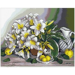 Алмазная вышивка Паутинка «Натюрморт с лилиями», 50x40 см