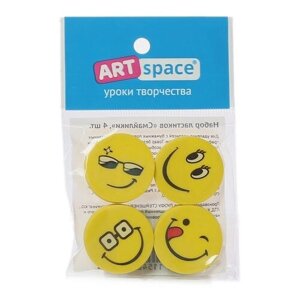 ArtSpace Набор ластиков ArtSpace Смайлики, 4шт. желтый