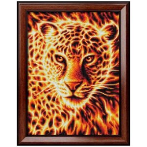 АЖ-1849 Картина стразами 'Огненный леопард' 30*40см
