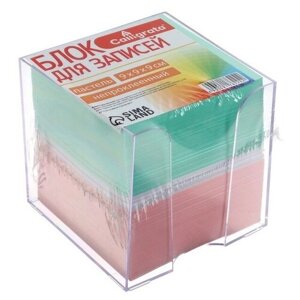 Блок бумаги для записей, 9х9х9, цветная пастель 80г/м2, в пластиковом прозрачном боксе