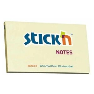 Блок самоклеящийся Stick`n, бумажный, цвет: желтый, 76x127мм, 100 листов. 21009