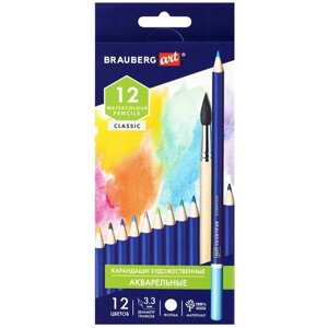 BRAUBERG Карандаши художественные цветные акварельные BRAUBERG ART CLASSIC, 12 цветов, грифель 3,3 мм, 181529