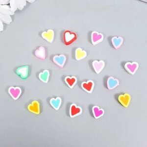 Бусины для творчества PVC "Сердечки с контуром" цветные набор 20 шт 1х1х1 см ТероПром 7829731