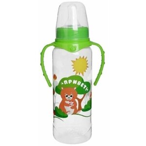 Бутылочка для кормления «Лесная сказка» детская классическая, с ручками, 250 мл, от 0 мес, цвет зелёный