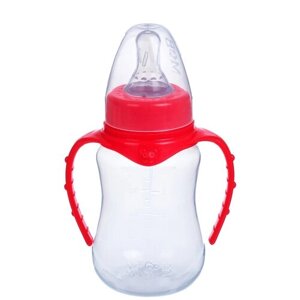 Бутылочка для кормления, Mum&Baby, приталенная, с ручками, 150 мл, цвет красный