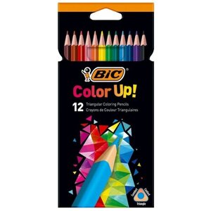 Цветные карандаши, 12 цветов, для подростков и взрослых, трёхгранные, BIC Color Up, уп. 12 шт.