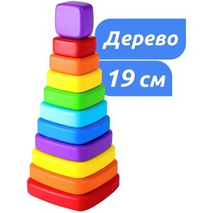 Деревянная пирамидка детская развивающая для малышей Мега Тойс обучающая логическая игрушка для девочек и мальчиков / сортер пирамида Монтессори