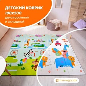Детский коврик для ползания складной двухсторонний игровой термоковрик Mamagoods 180х200 Медведи и динозавры