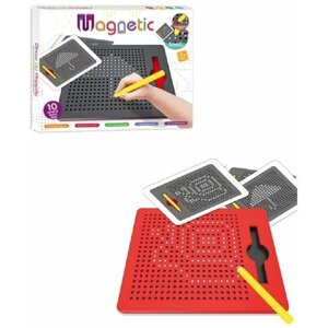 Детский магнитный планшет для рисования с металлическими шариками, магнитный стилус и 10 двусторонних карточек с шаблонами рисунков, YM2021-5