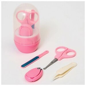Детский маникюрный набор, 3 предмета: ножницы, пилка, книпсер, от 0 мес., цвет розовый