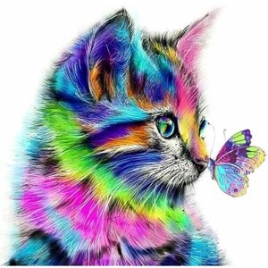 Детский набор для творчества / Алмазная мозаика 40х50 / Разноцветный кот