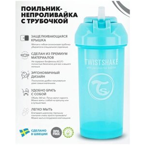 Детский поильник-непроливайка с трубочкой Twistshake Straw Cup, 360 мл, от 6 мес. Пастельный синий