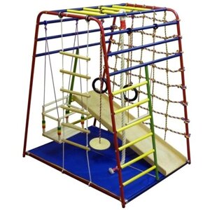 Детский спортивный комплекс Вертикаль "Весёлый Малыш NEXT"металлические перекладины), фанерная горка, разноцветный