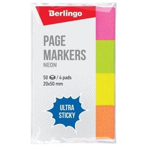 Флажки-закладки Berlingo "Ultra Sticky", 20*50мм, 50 л*4 неоновых цвета