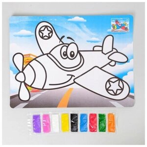 Фреска с цветным основанием "Самолет" 9 цветов песка по 2 г