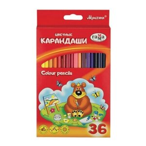 Гамма Карандаши цветные гамма мультики , 36 цветов, заточенные, трехгранные, картонная упаковка, 05091810, 050918_10