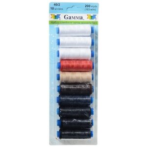 Gamma Набор швейных нитей №03 40/2 200 ярдов, разноцветный 183 м х 10 шт.