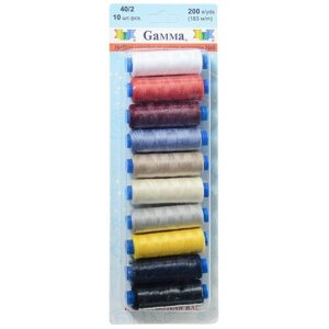 Gamma Набор швейных нитей №04 40/2 200 ярдов, разноцветный 183 м х 10 шт.