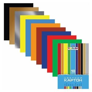 HATBER Картон цветной а4 мелованный, 10 листов 10 цветов, в папке, hatber, 195х280 мм, creative , 10кц4 05809, n049600, 10 шт.