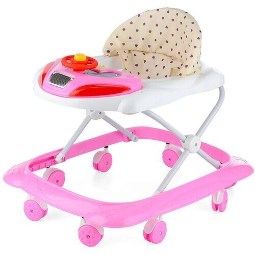 Ходунки детские "Машина" с музыкальным рулем, бело/розовые, Oubaoloon 502-3 в пакете