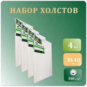 Холст на подрамнике 30х40 см, для рисования, 100% хлопок, 380 гр/м2, набор 4 шт, грунт акриловый