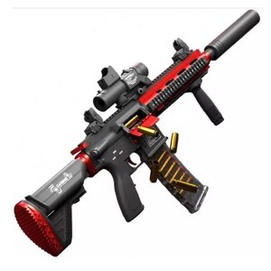 Игрушечный автомат M416 (Нерф) стреляющий мягкими пулями с гильзами, 98 см, красный
