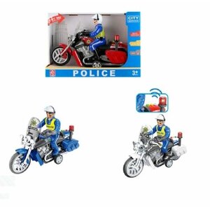 Игрушка мотоцикл Полицейский инерционный длина 29 см, белый / синий, со светом и звуком, RJ3347