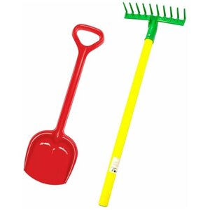 Игрушки для песочницы для снега Грабли детский садовые + Лопатка 50 см. красная