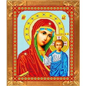 Икона Казанская каролинка Ткань схема для бисера и креста 35х29см
