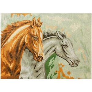 Канва жесткая с рисунком - Два коня, 60 x 80 см, 1 шт