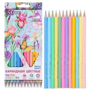 Карандаши 12 цветов, deVENTE Trio Mega Soft Pastel, трехгранный корпус, супер мягкие, 4M, грифель d-3мм, пастельные цвета